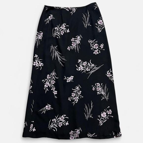 VTG 90s Petite Sophisticate Black & Purple Floral Spray Whimsy Maxi Skirt 8/M - Picture 1 of 7